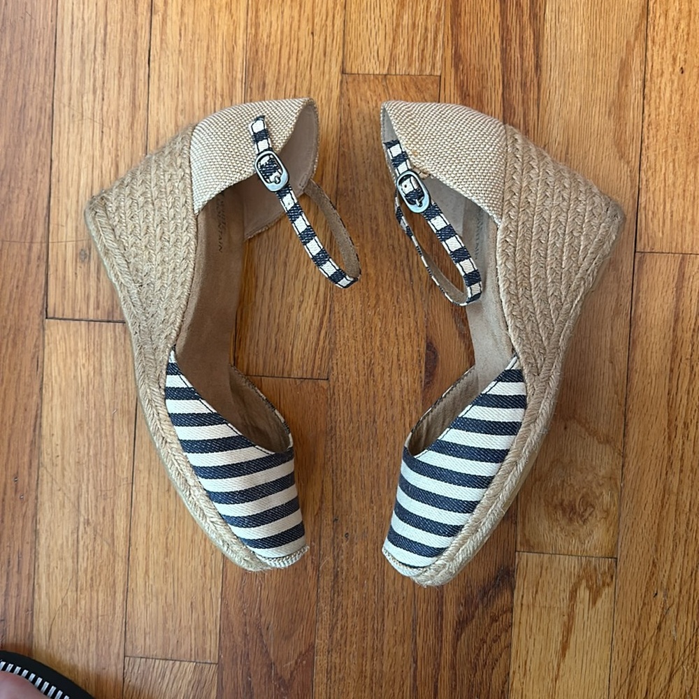 Navy/White striped Espadrille wedges